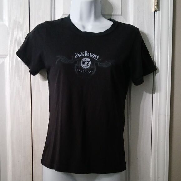 Jack Daniels black short sleeve fitted logo t shirt Sz M EUC - Picture 1 of 6